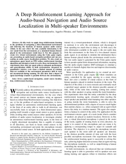 A Deep Reinforcement Learning Approach for Audio-based Navigation and
  Audio Source Localization in Multi-speaker Environments