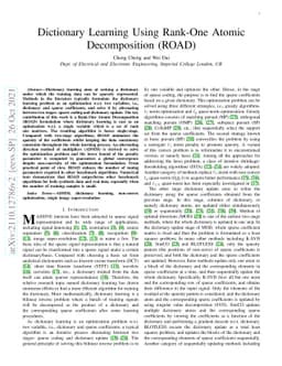 Dictionary Learning Using Rank-One Atomic Decomposition (ROAD)