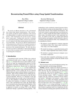 Reconstructing Pruned Filters using Cheap Spatial Transformations