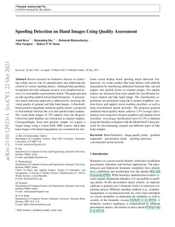 Spoofing Detection on Hand Images Using Quality Assessment