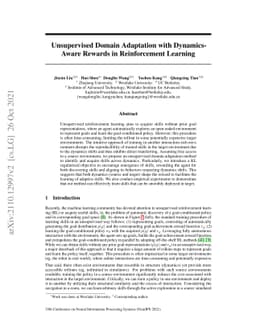 Unsupervised Domain Adaptation with Dynamics-Aware Rewards in
  Reinforcement Learning