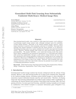 Generalized Multi-Task Learning from Substantially Unlabeled
  Multi-Source Medical Image Data