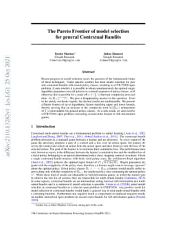 The Pareto Frontier of model selection for general Contextual Bandits
