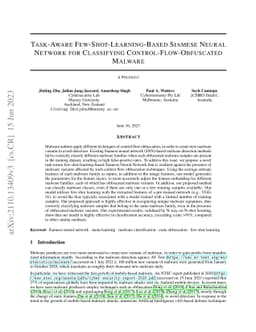 Task-Aware Meta Learning-based Siamese Neural Network for Classifying
  Obfuscated Malware