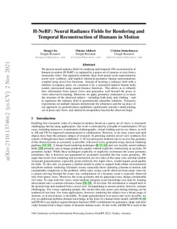 H-NeRF: Neural Radiance Fields for Rendering and Temporal Reconstruction
  of Humans in Motion