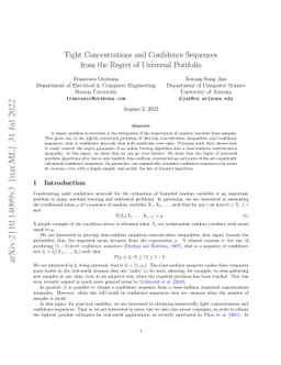 Tight Concentrations and Confidence Sequences from the Regret of
  Universal Portfolio