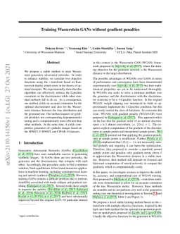 Training Wasserstein GANs without gradient penalties