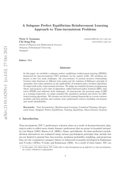 A Subgame Perfect Equilibrium Reinforcement Learning Approach to
  Time-inconsistent Problems