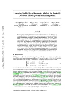 Learning Stable Deep Dynamics Models for Partially Observed or Delayed
  Dynamical Systems