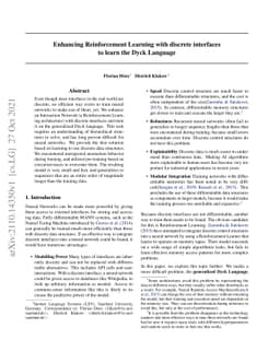 Enhancing Reinforcement Learning with discrete interfaces to learn the
  Dyck Language