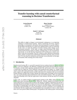 Transfer learning with causal counterfactual reasoning in Decision
  Transformers