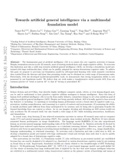 Towards artificial general intelligence via a multimodal foundation
  model