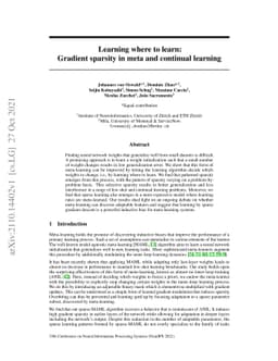 Learning where to learn: Gradient sparsity in meta and continual
  learning