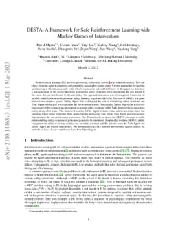 DESTA: A Framework for Safe Reinforcement Learning with Markov Games of
  Intervention