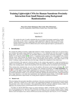 Training Lightweight CNNs for Human-Nanodrone Proximity Interaction from
  Small Datasets using Background Randomization