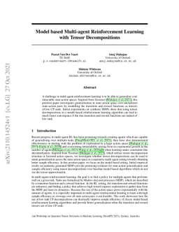 Model based Multi-agent Reinforcement Learning with Tensor
  Decompositions
