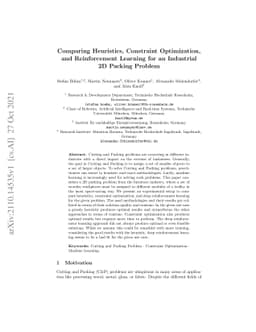 Comparing Heuristics, Constraint Optimization, and Reinforcement
  Learning for an Industrial 2D Packing Problem