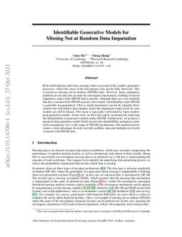 Identifiable Generative Models for Missing Not at Random Data Imputation