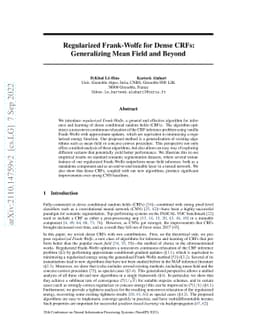 Regularized Frank-Wolfe for Dense CRFs: Generalizing Mean Field and
  Beyond
