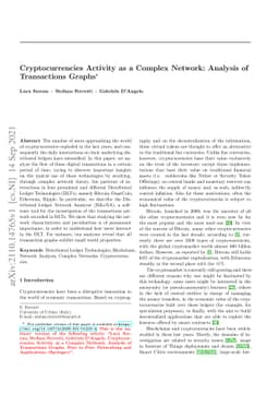 Cryptocurrencies Activity as a Complex Network: Analysis of Transactions
  Graphs