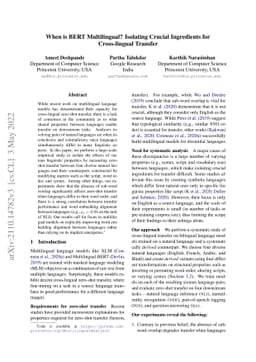 When is BERT Multilingual? Isolating Crucial Ingredients for
  Cross-lingual Transfer