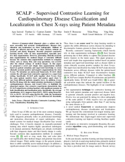 SCALP -- Supervised Contrastive Learning for Cardiopulmonary Disease
  Classification and Localization in Chest X-rays using Patient Metadata