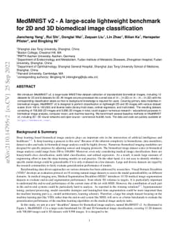 MedMNIST v2 -- A large-scale lightweight benchmark for 2D and 3D
  biomedical image classification