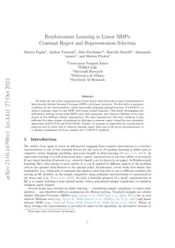 Reinforcement Learning in Linear MDPs: Constant Regret and
  Representation Selection