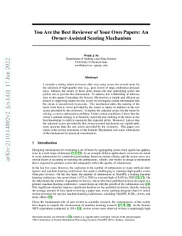 You Are the Best Reviewer of Your Own Papers: An Owner-Assisted Scoring
  Mechanism