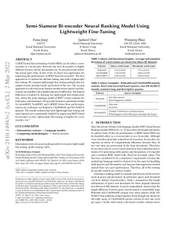 Semi-Siamese Bi-encoder Neural Ranking Model Using Lightweight
  Fine-Tuning