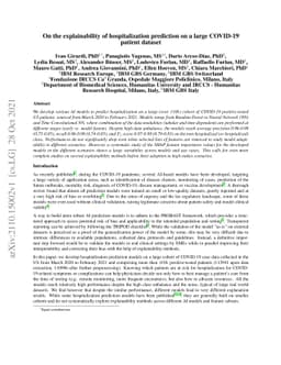 On the explainability of hospitalization prediction on a large COVID-19
  patient dataset