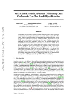 Meta Guided Metric Learner for Overcoming Class Confusion in Few-Shot
  Road Object Detection