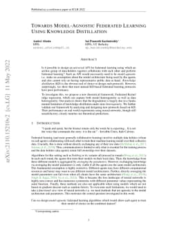 Towards Model Agnostic Federated Learning Using Knowledge Distillation