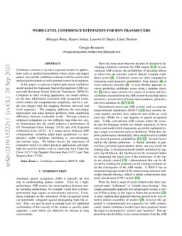 Word-level confidence estimation for RNN transducers