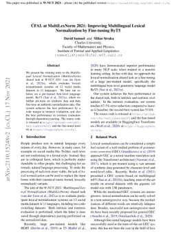 ÚFAL at MultiLexNorm 2021: Improving Multilingual Lexical
  Normalization by Fine-tuning ByT5