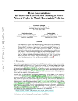Hyper-Representations: Self-Supervised Representation Learning on Neural
  Network Weights for Model Characteristic Prediction