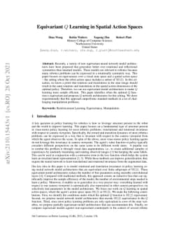 Equivariant $Q$ Learning in Spatial Action Spaces