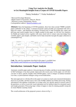 Using Text Analytics for Health to Get Meaningful Insights from a Corpus
  of COVID Scientific Papers