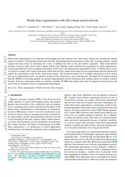Whole Brain Segmentation with Full Volume Neural Network
