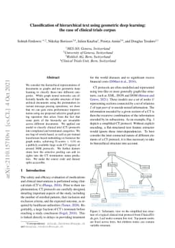 Classification of hierarchical text using geometric deep learning: the
  case of clinical trials corpus