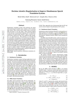 Decision Attentive Regularization to Improve Simultaneous Speech
  Translation Systems