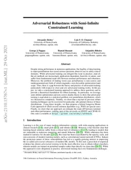 Adversarial Robustness with Semi-Infinite Constrained Learning