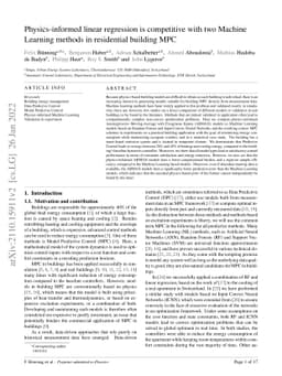 Physics-informed linear regression is competitive with two Machine
  Learning methods in residential building MPC