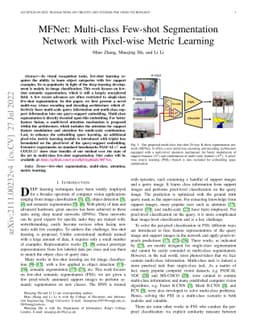 MFNet: Multi-class Few-shot Segmentation Network with Pixel-wise Metric
  Learning