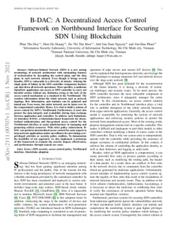 B-DAC: A Decentralized Access Control Framework on Northbound Interface
  for Securing SDN Using Blockchain