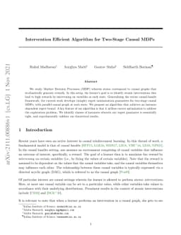 Intervention Efficient Algorithm for Two-Stage Causal MDPs