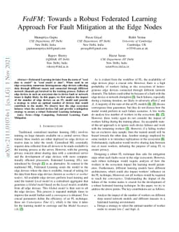 FedFm: Towards a Robust Federated Learning Approach For Fault Mitigation
  at the Edge Nodes