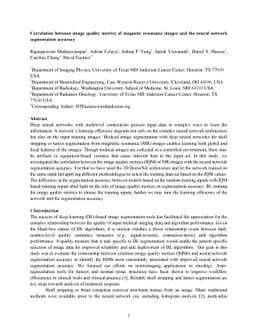 Correlation between image quality metrics of magnetic resonance images
  and the neural network segmentation accuracy