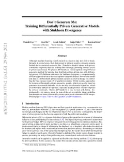 Don't Generate Me: Training Differentially Private Generative Models
  with Sinkhorn Divergence