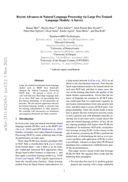 Recent Advances in Natural Language Processing via Large Pre-Trained
  Language Models: A Survey